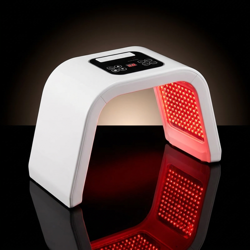 Dôme LED LUMAÉ Pro — photo studio obsidienne, panneau rouge allumé